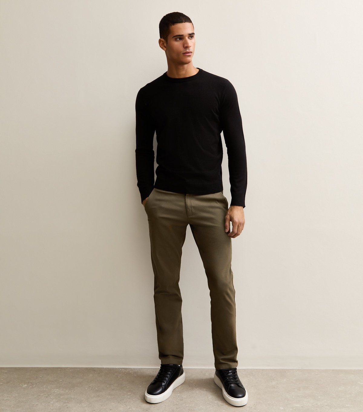 New Look Men's Dark Khaki Slim Chino Trousers New Look - 1