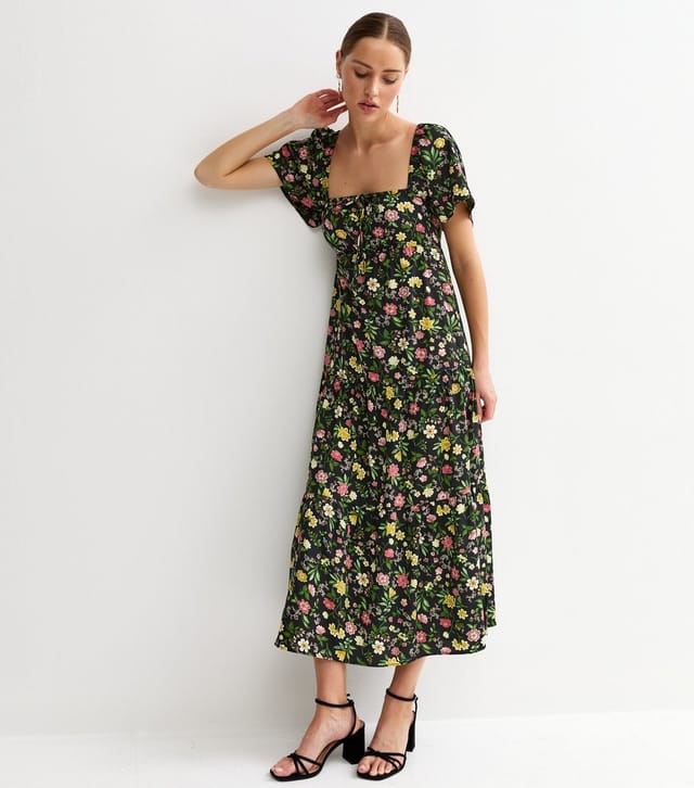 New Look Women's Black Crepe Floral Flutter Midi Dress New Look - 3