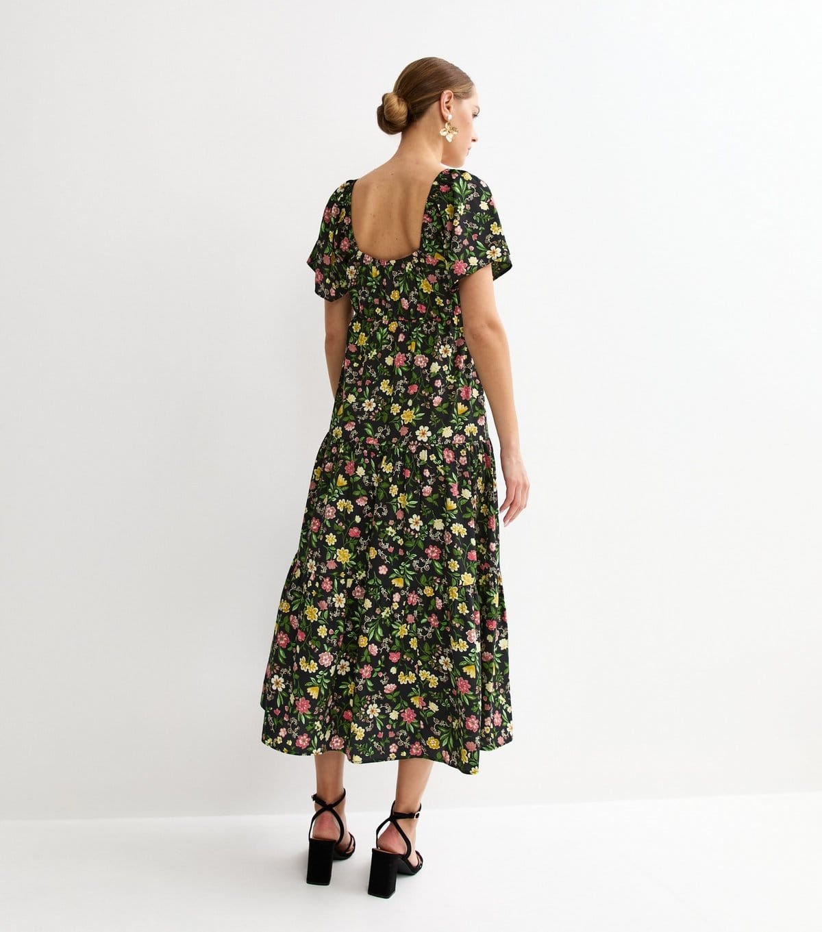New Look Women's Black Crepe Floral Flutter Midi Dress New Look - 4