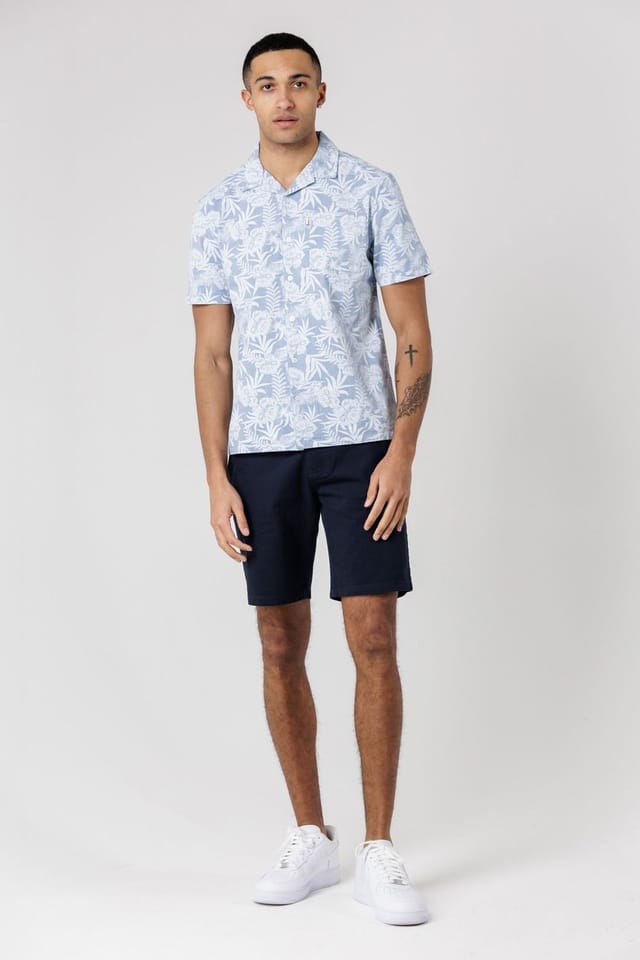 Tokyo Laundry Tokyo Laundry Men's Cotton Short Sleeve Button-Up Tropical Print Shirt in Light Blue - 3