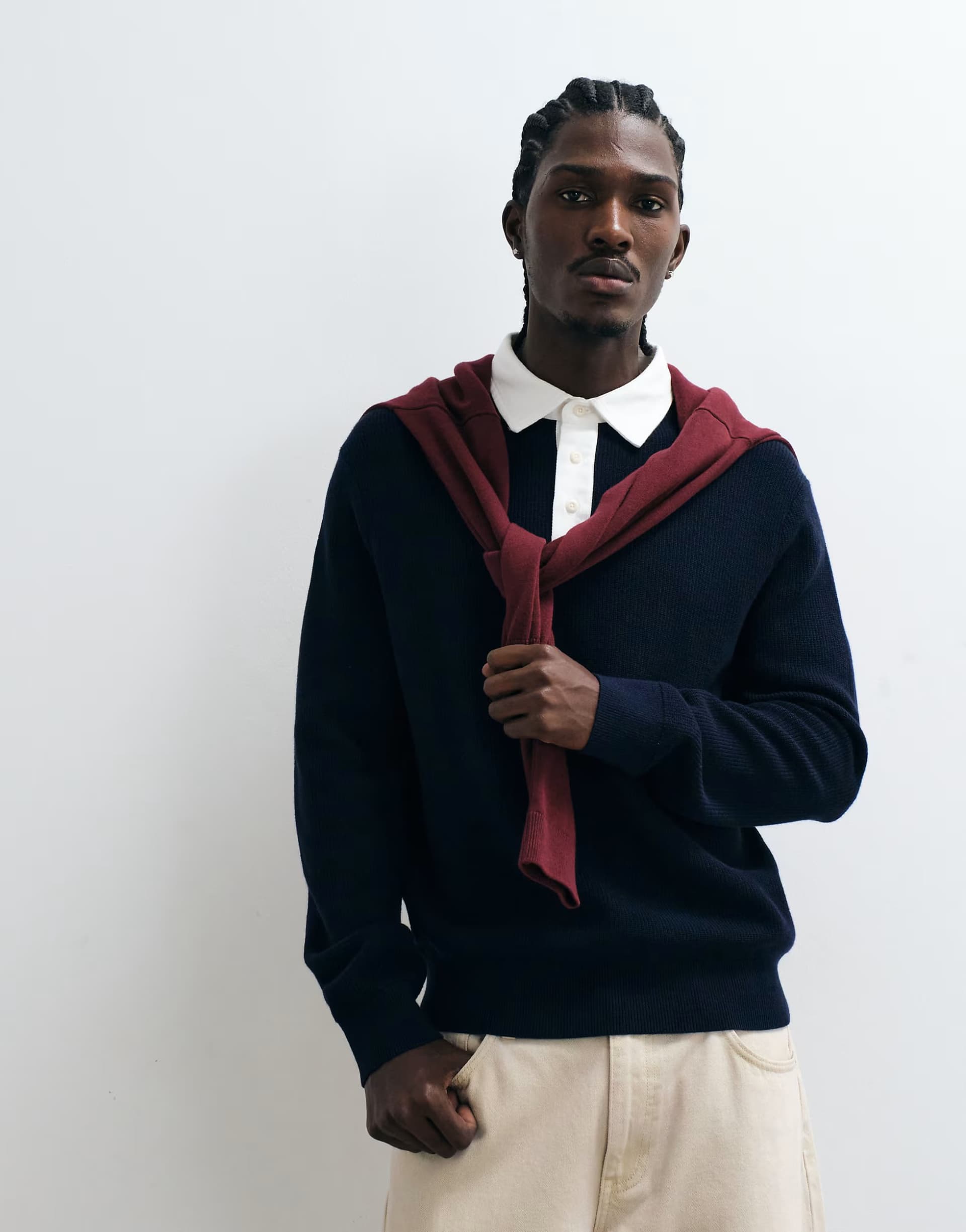 ASOS Gant collar cotton merino rugger longsleeve sweatshirt in black