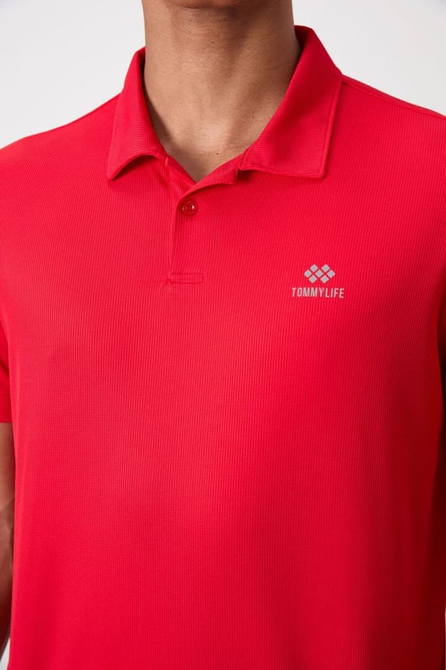 Tommy Life Tommy Life Men's Polo Collar Short-Sleeve T-Shirt in Red - 3