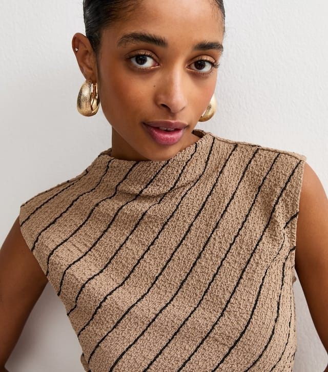 New Look Women's Brown Diagonal Stripe Textured Top New Look - 2