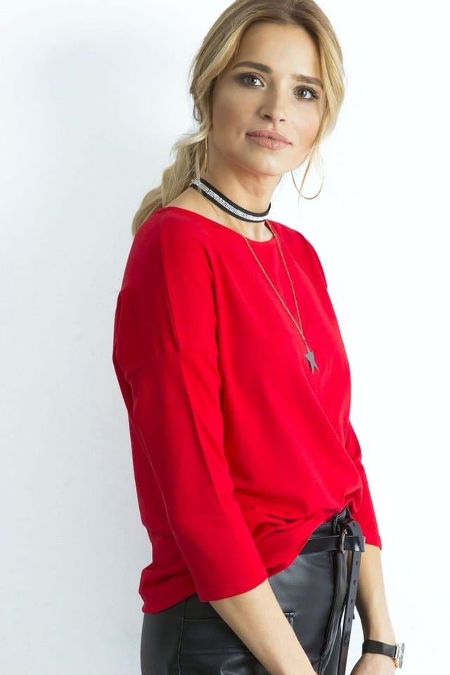 Love Lace Love Lace Women's Everyday Simple 3/4 Sleeve Blouse Style 163374 in Red - 2