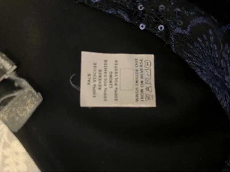 Next Navy sequin embellished dress 3/4 sleeves Size UK12 Fully lined V neck and back