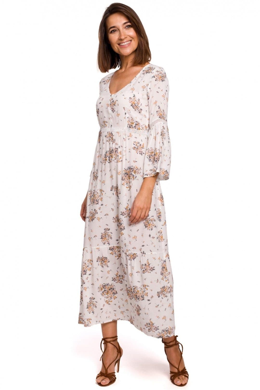 Love Lace Love Lace Women's Romantic Boho Maxi Lace Sleeve Flounce Dress in Beige