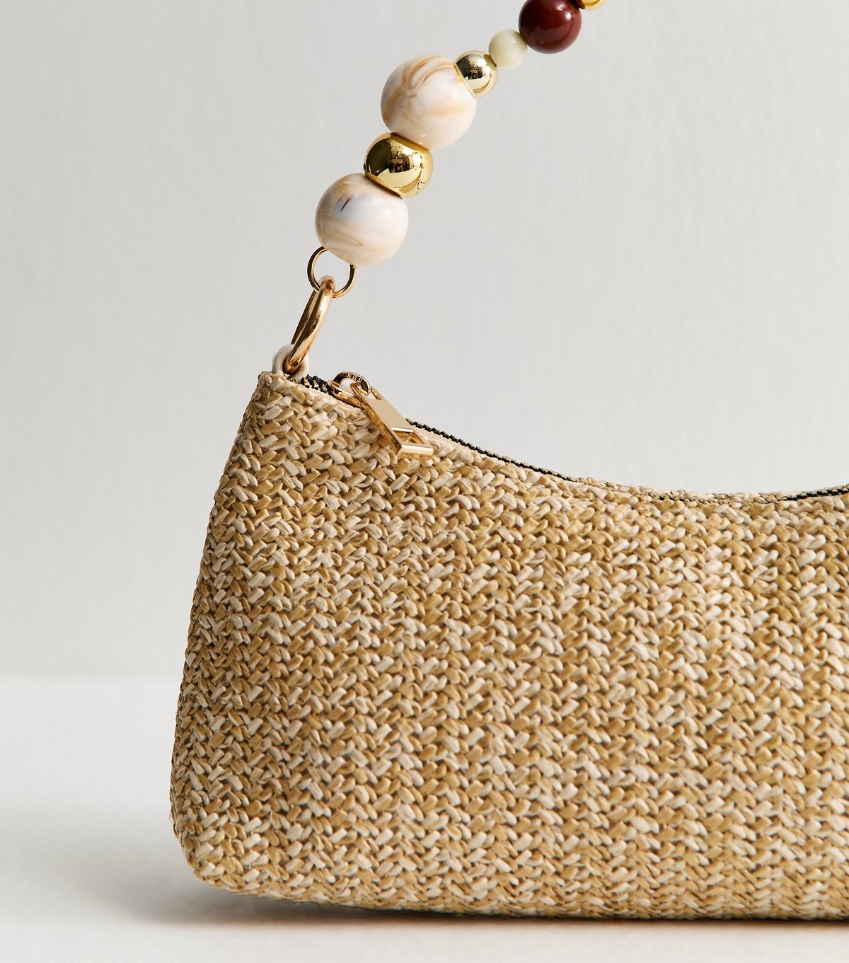New Look Stone Raffia Look Beaded Handle Shoulder Bag New Look - 3