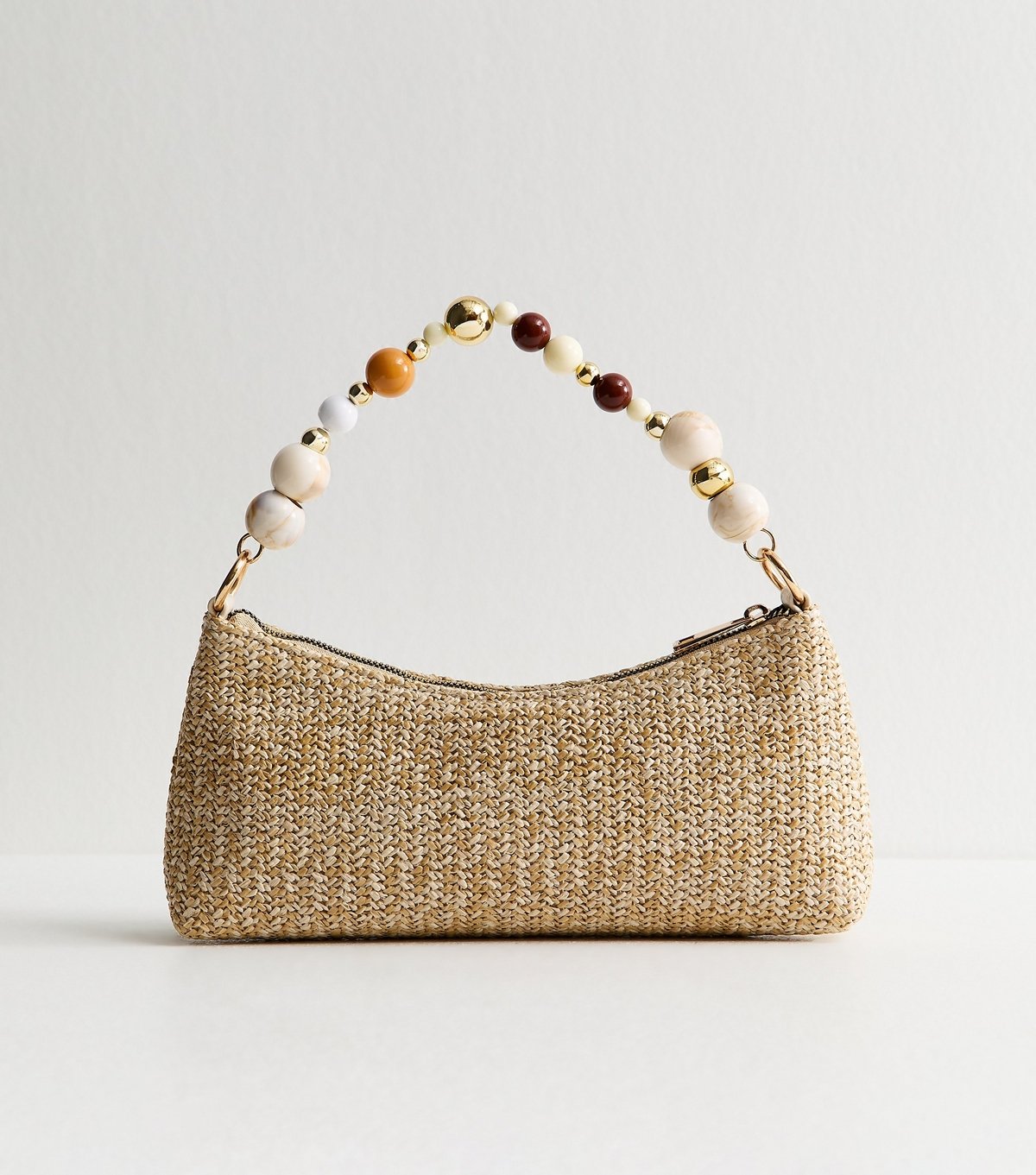 New Look Stone Raffia Look Beaded Handle Shoulder Bag New Look - 4