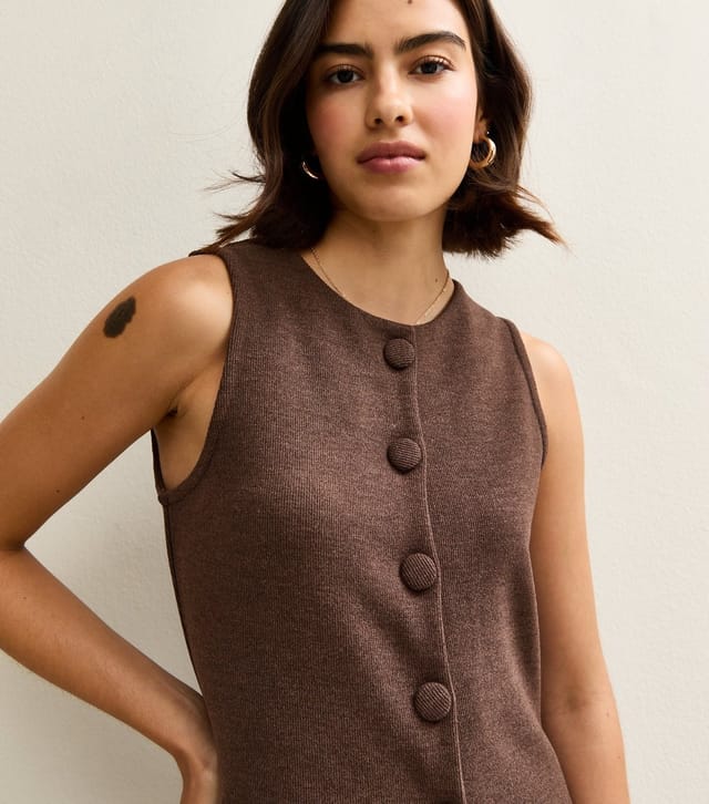 New Look Women's Dark Brown Soft Touch Compact Knit Split Front Waistcoat New Look - 2