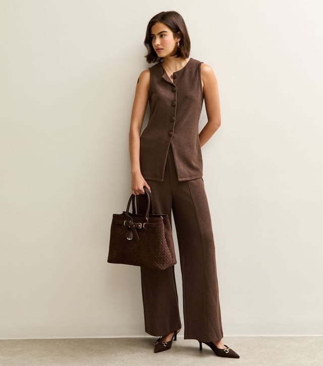 New Look Women's Dark Brown Soft Touch Compact Knit Split Front Waistcoat New Look - 3