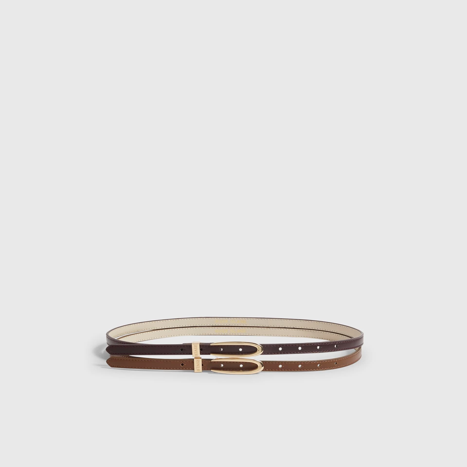 River Island River Island Womens Brown Super Skinny Belt 2 Pack
