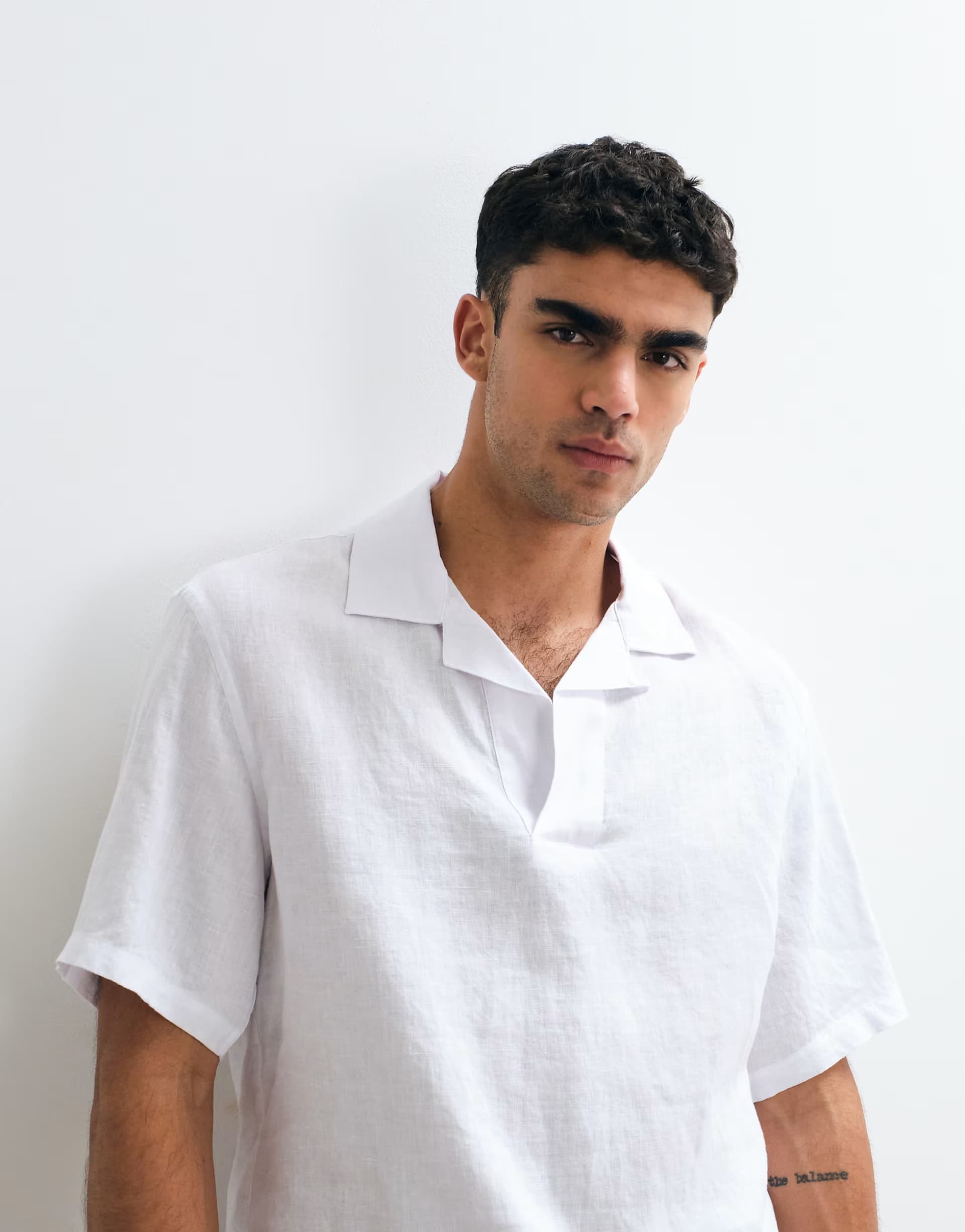 ASOS Mango 100% linen short sleeve shirt in white