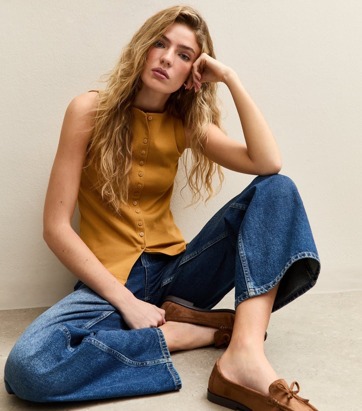 New Look Women's Yellow Button Through Tank Top New Look