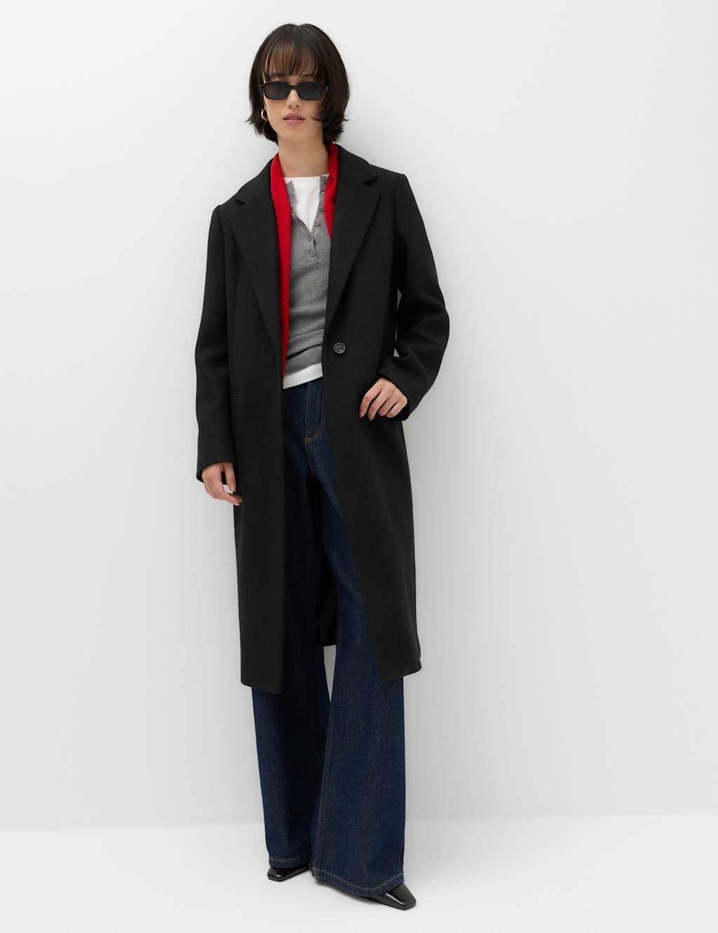 Marks & Spencer M&S Longline Tailored Coat with Wool Black
