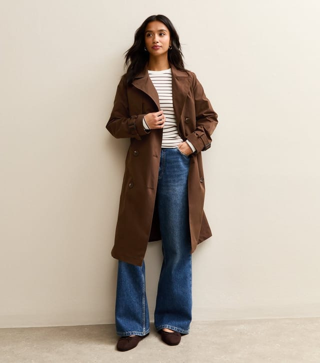 New Look Women's Petite Dark Brown Double Breasted Belted Mac Coat New Look - 2