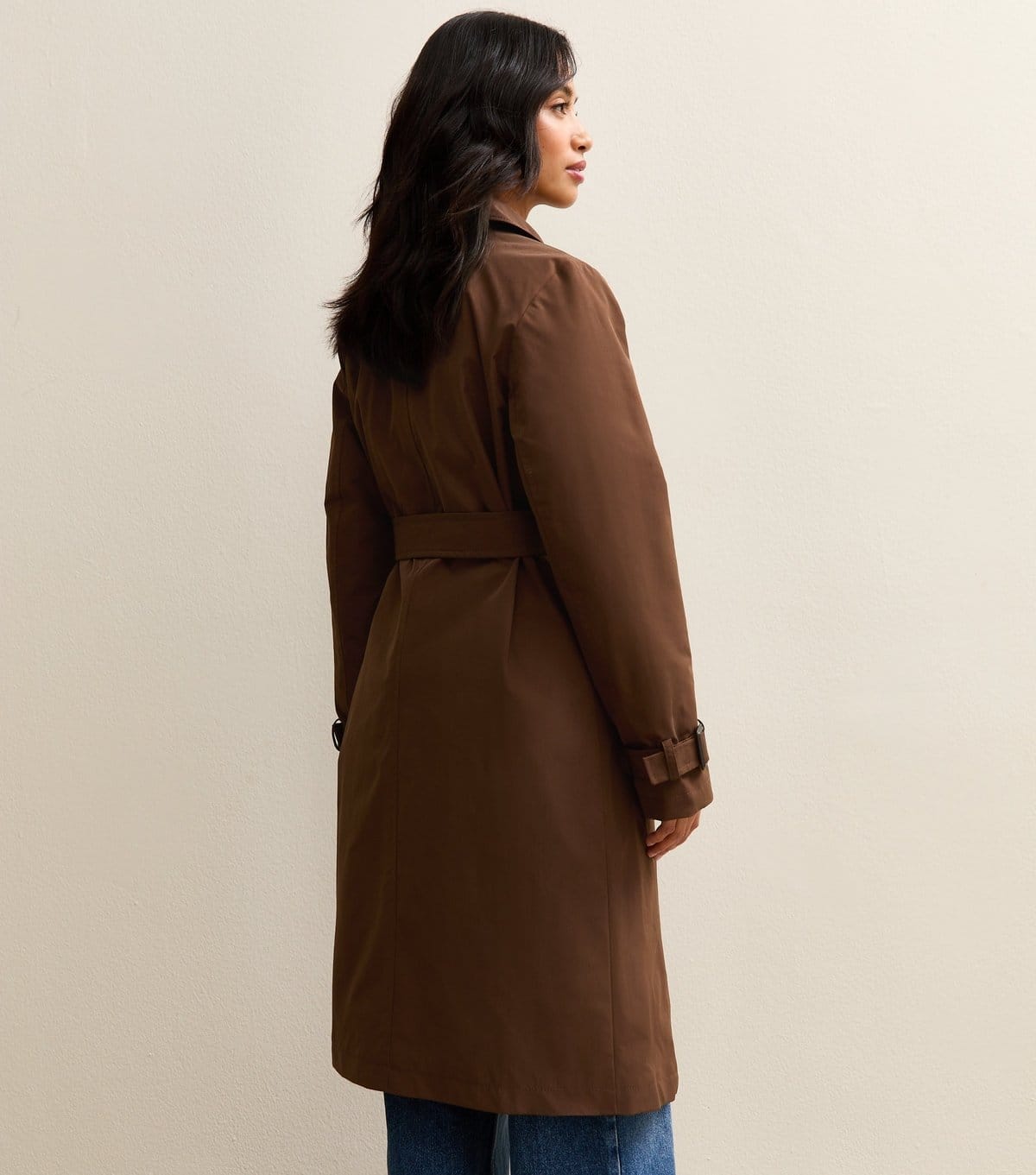 New Look Women's Petite Dark Brown Double Breasted Belted Mac Coat New Look - 4