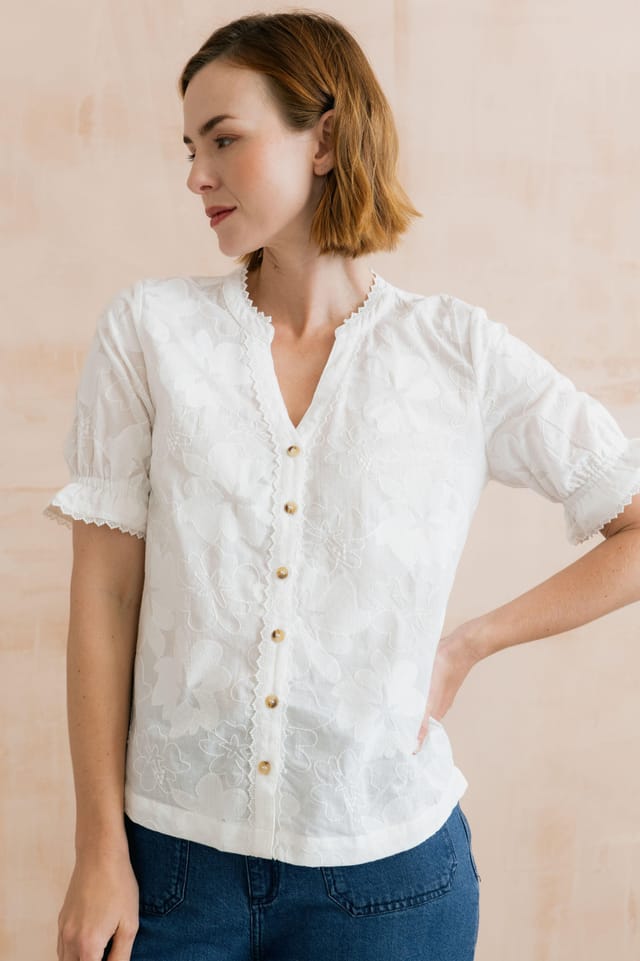 Lily & Me Lily & Me Women's Pintail Embroidered Cotton Blouse in White - 2