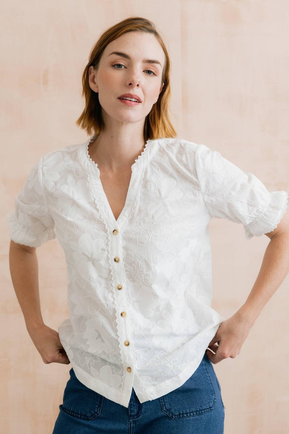 Lily & Me Lily & Me Women's Pintail Embroidered Cotton Blouse in White - 4