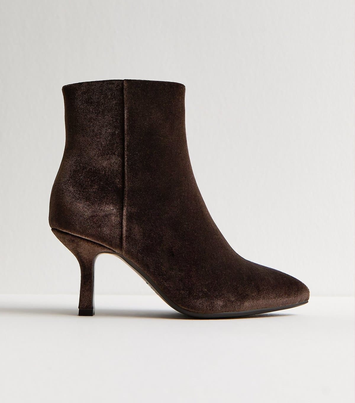 New Look Women's Brown Velvet Pointed Toe Stiletto Ankle Boots Vegan New Look