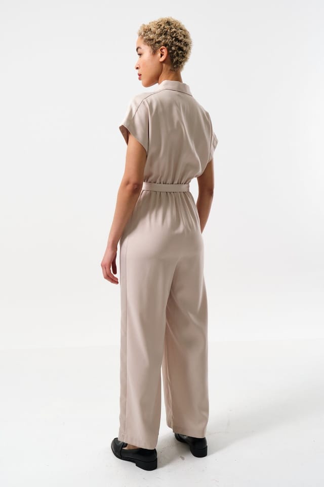 Louche Louche Women's Angie Satin Back Crepe Jumpsuit - Camel in Beige - 2