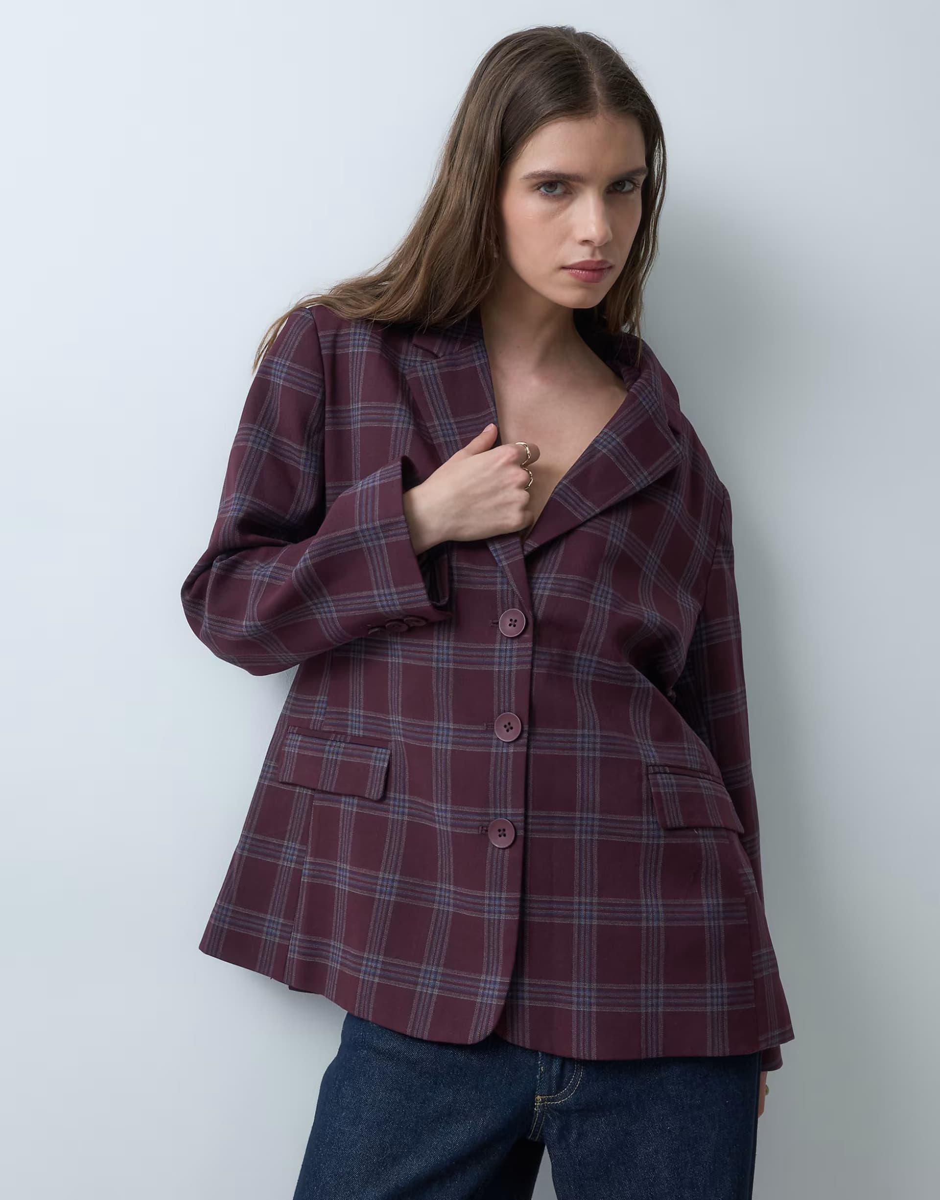 ASOS ASOS DESIGN Tailored oversized strong shoulder blazer in tartan