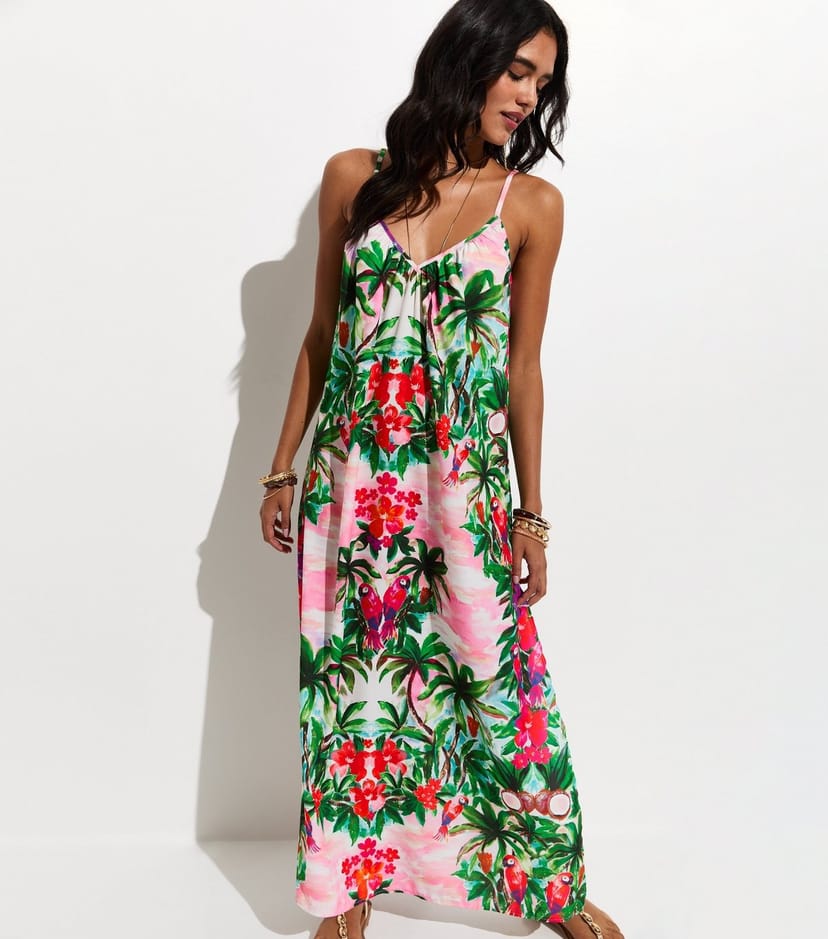 New Look Women's Green Floral Strappy Beach Maxi Dress New Look - 1