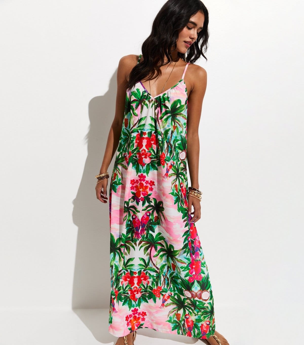New Look Women's Green Floral Strappy Beach Maxi Dress New Look - 1