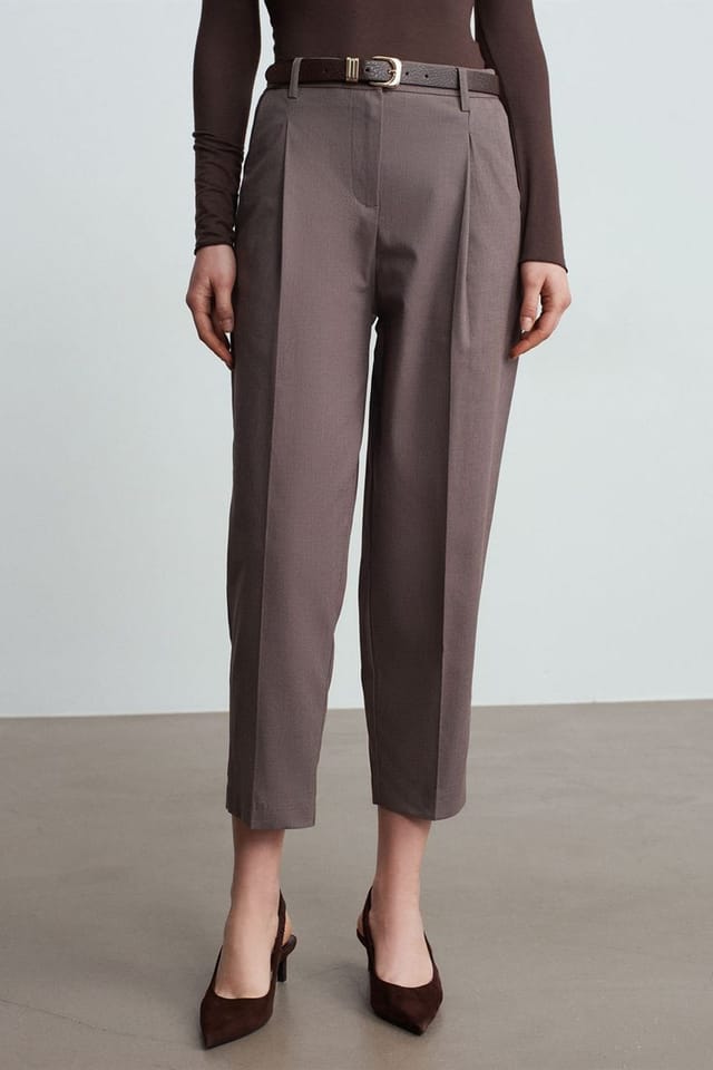 Dilvin Dilvin Women's Belted Straight-Leg Trousers in Charcoal - 3