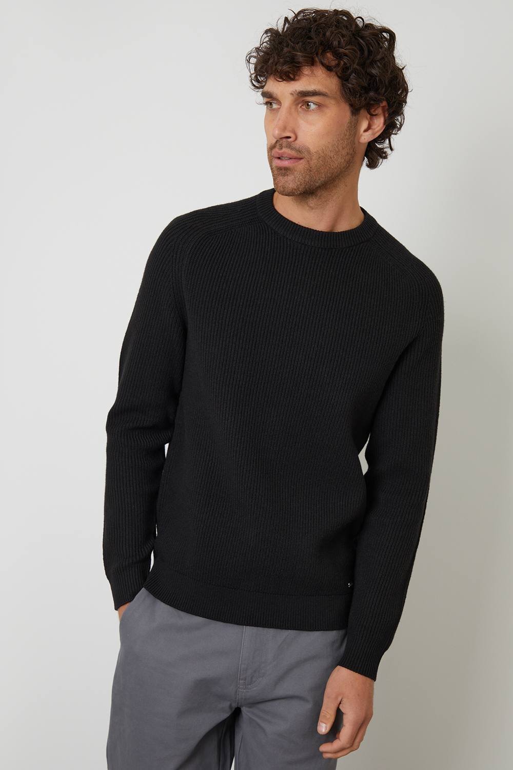Threadbare Threadbare Men's Saddle Sleeve Knitted Crew Neck Jumper in Black - 3