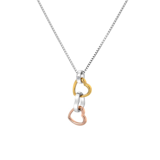 Hot Diamonds Hot Diamonds Women's Trio Triple Heart Pendant - Rose & Yellow Gold in Silver - 3