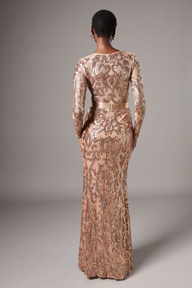 Coast Coast Women's Long Sleeve Sequin Maxi Dress in Champagne - 3