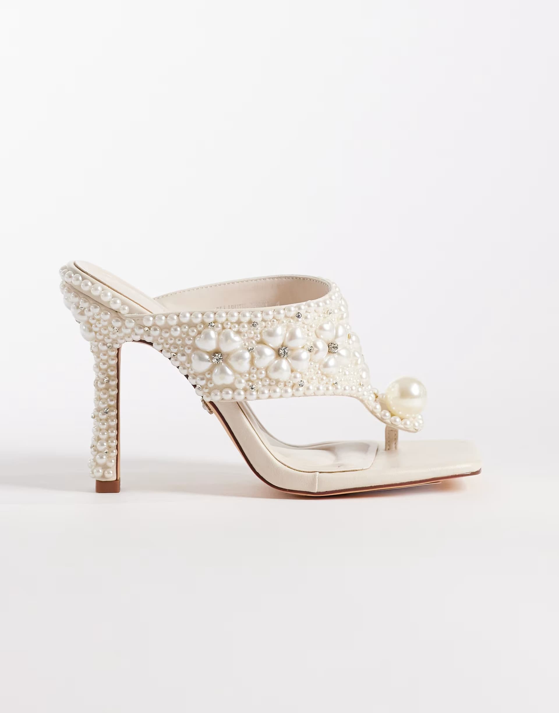 ASOS Azalea Wang Ellaruth toe post heeled sandals in ivory with pearls