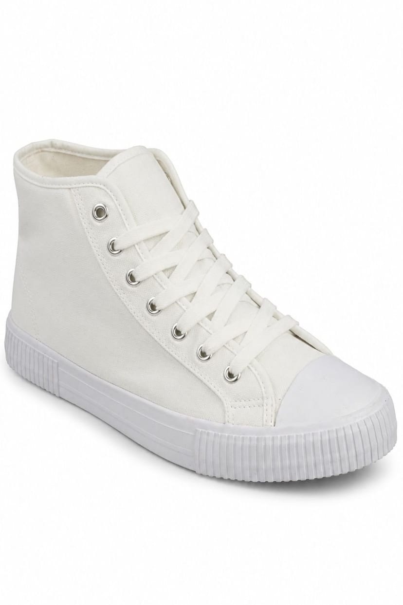 Spot On Spot On Men's High Top Canvas Lace Up Trainers in Natural White - 1