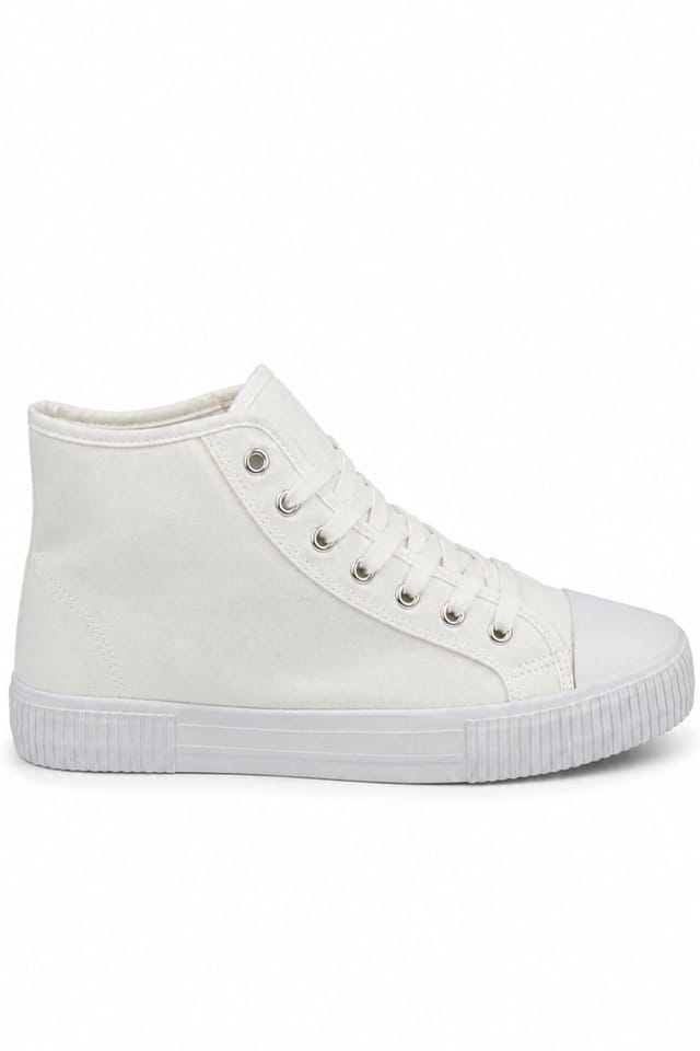 Spot On Spot On Men's High Top Canvas Lace Up Trainers in Natural White - 2