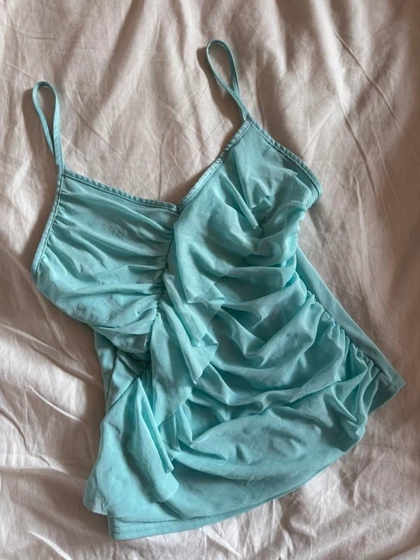 Topshop Vintage aqua ruched ruffle topshop cami top - 1
