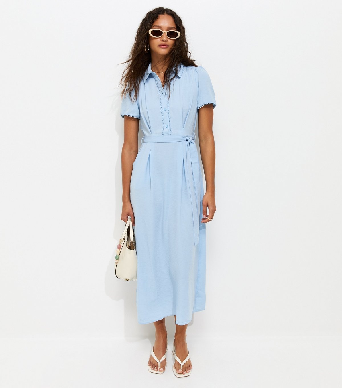 New Look Women's Light Blue Frill Trim Short Sleeve Shirt Midi Dress New Look - 2