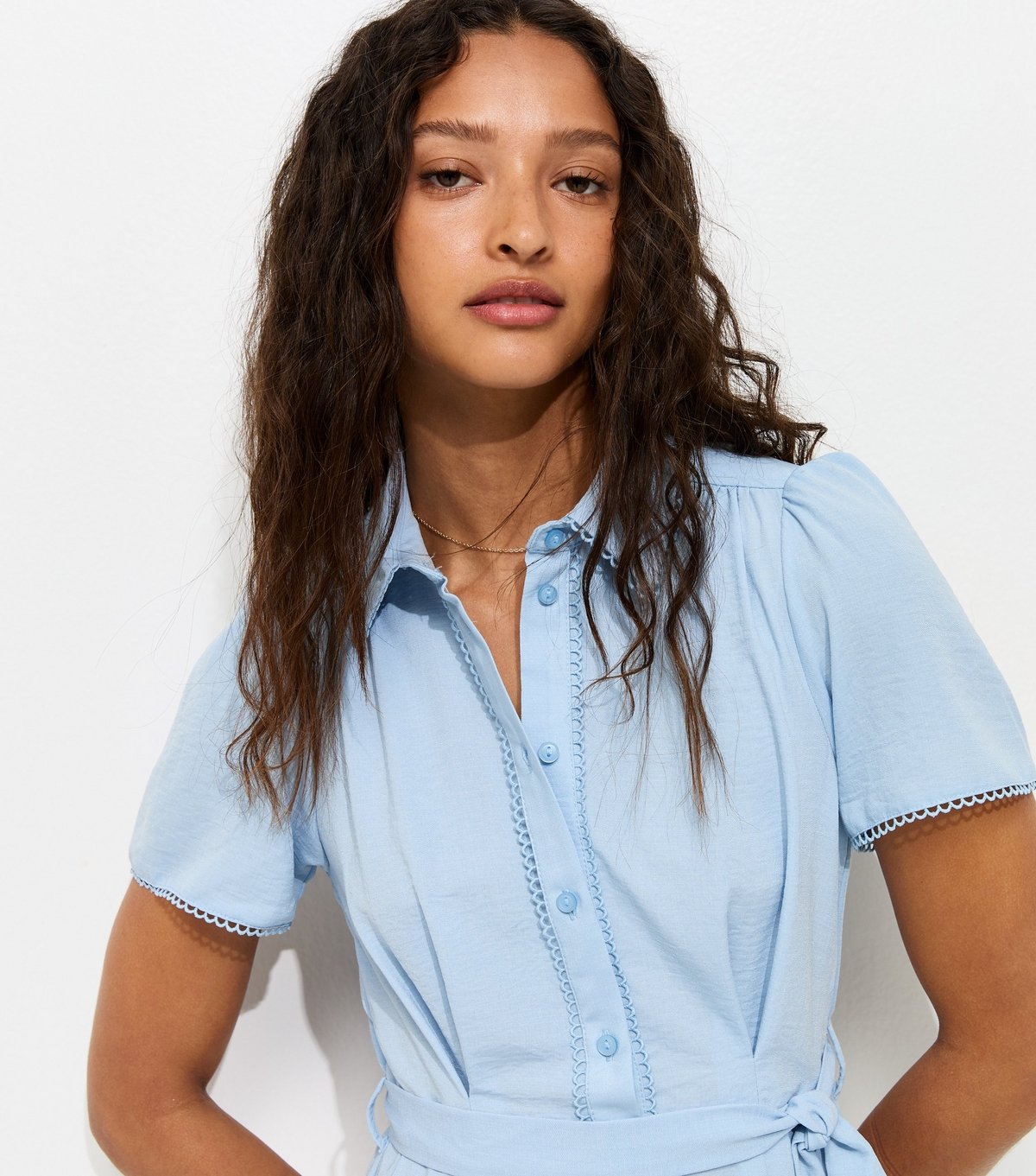 New Look Women's Light Blue Frill Trim Short Sleeve Shirt Midi Dress New Look - 3