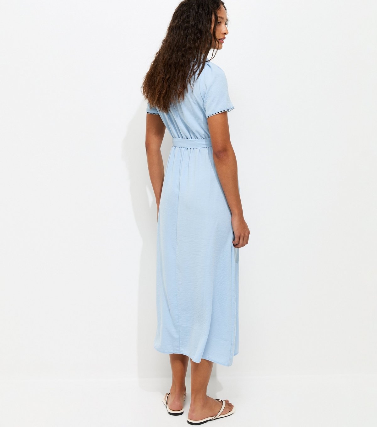 New Look Women's Light Blue Frill Trim Short Sleeve Shirt Midi Dress New Look - 4