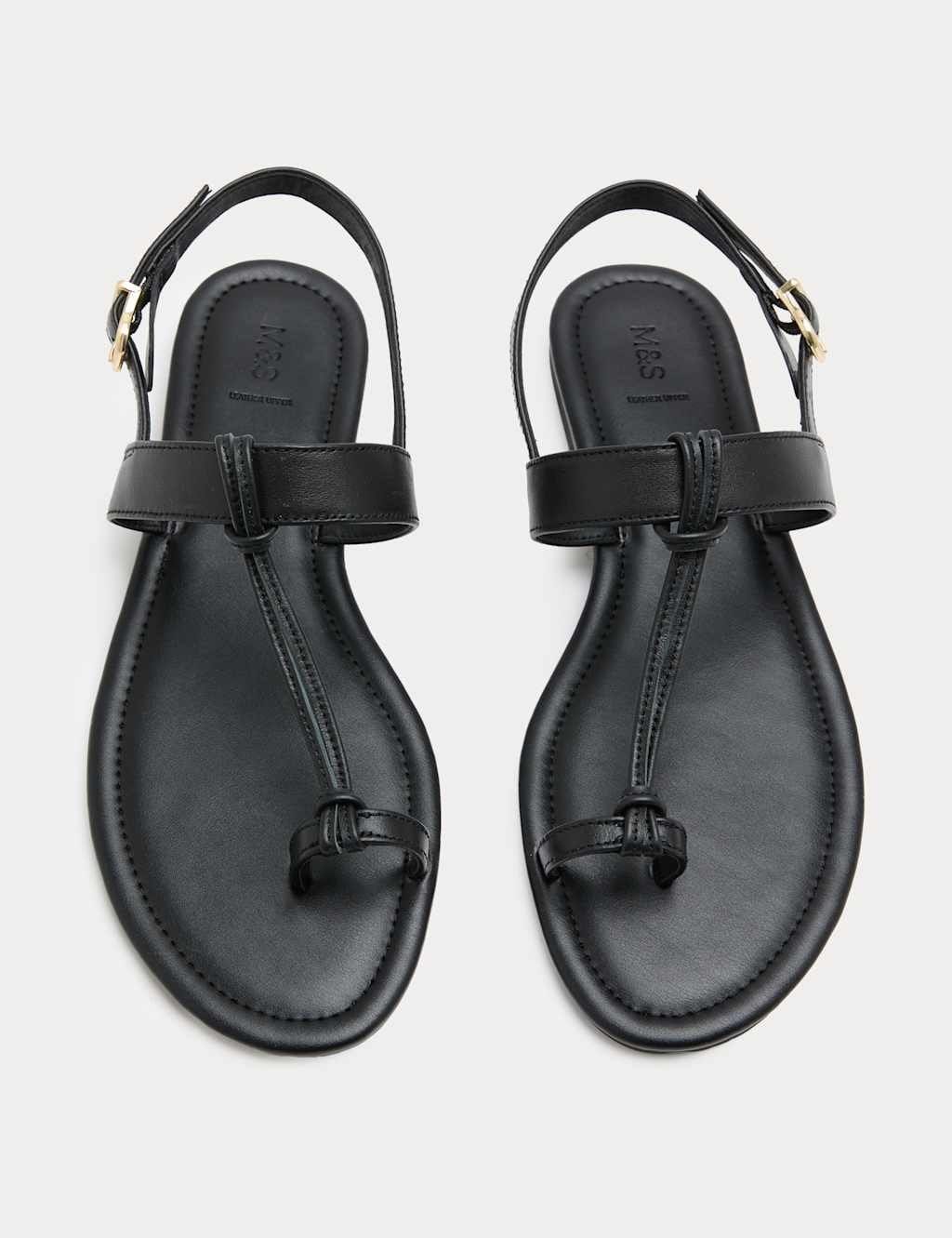 Marks & Spencer M&S Leather Ankle Strap Flat Toe Loop Sandals Black - 1