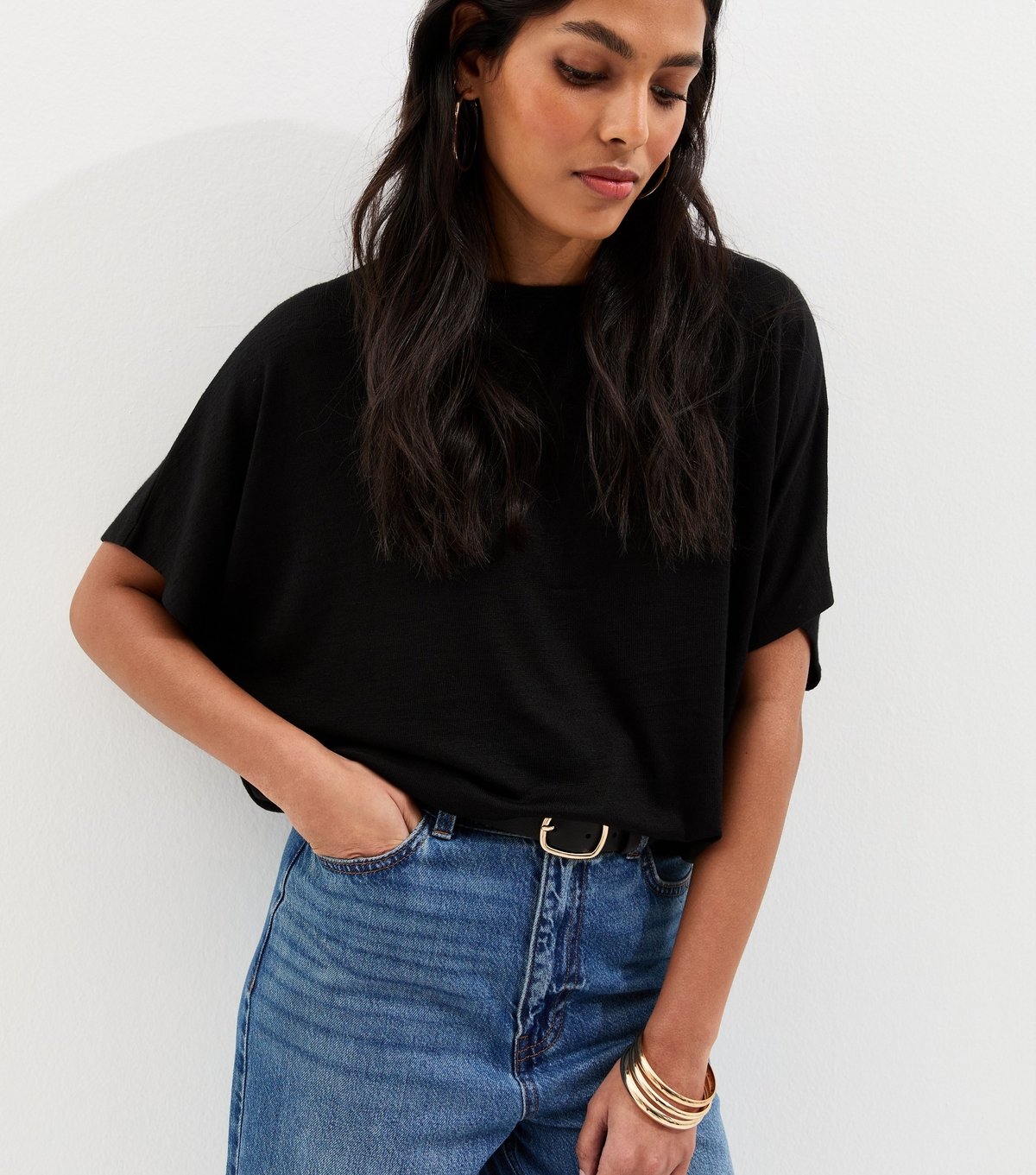 New Look Black Real Leather Rectangle Buckle Belt New Look - 2