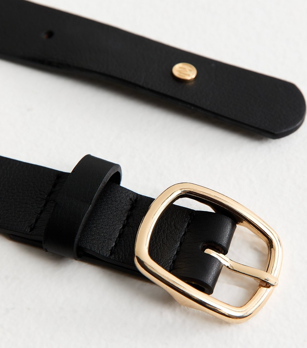New Look Black Real Leather Rectangle Buckle Belt New Look - 3