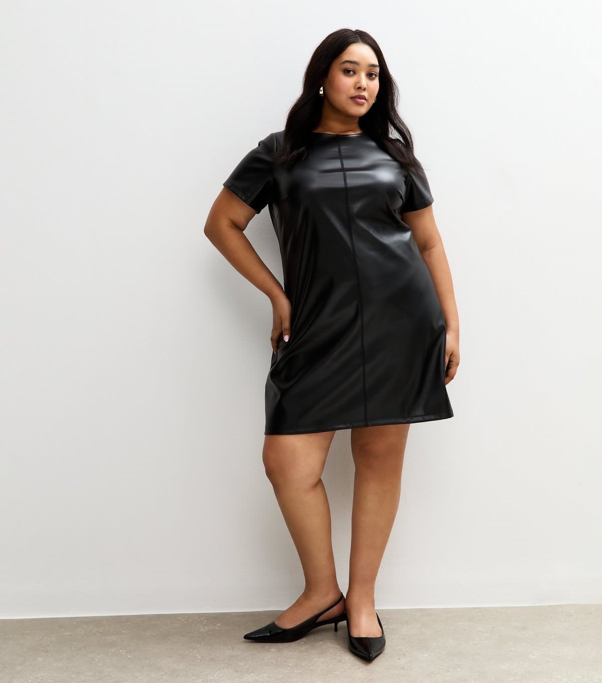 New Look Women's Plus Size Black Faux Leather Mini Dress Curves New Look