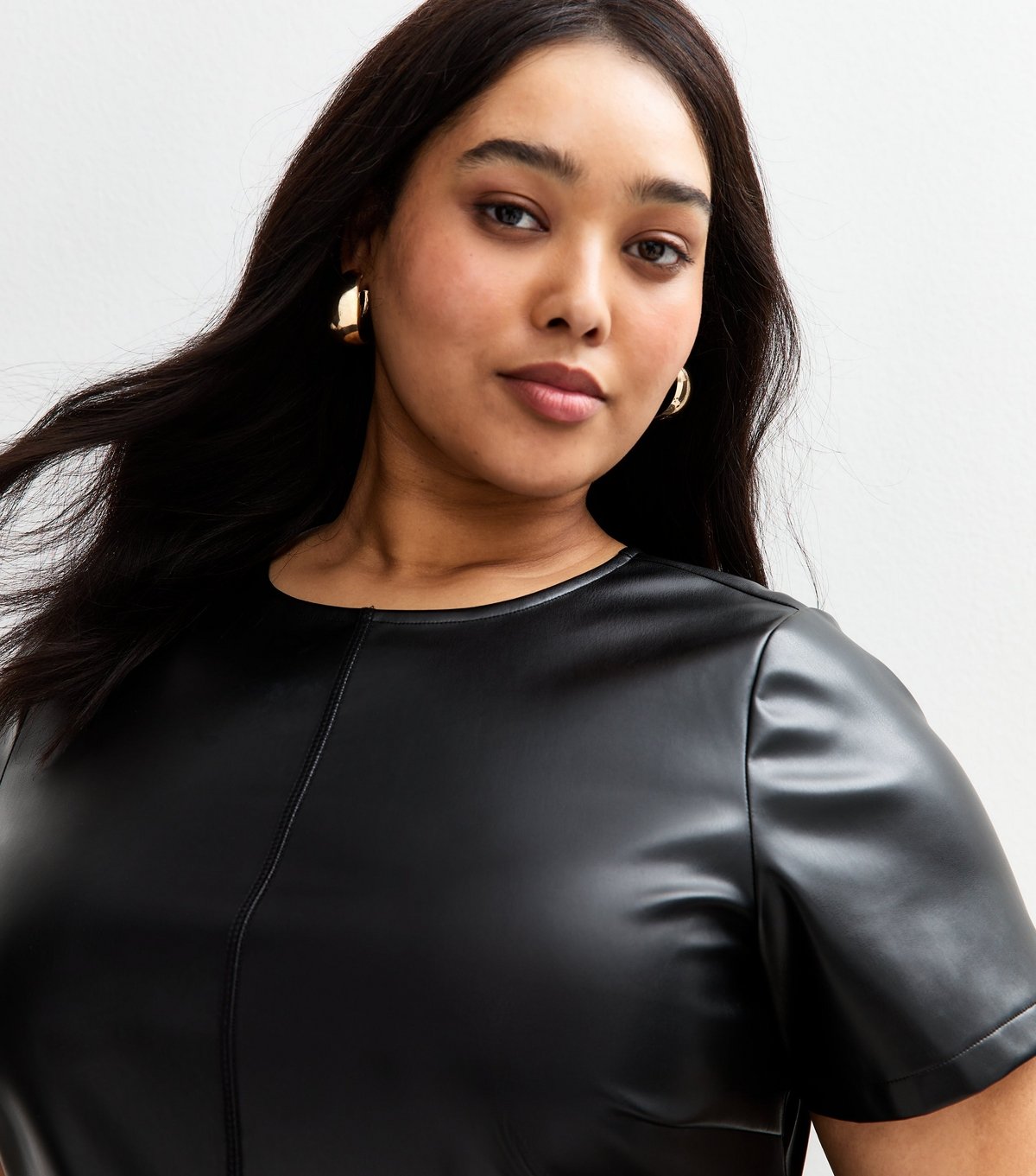 New Look Women's Plus Size Black Faux Leather Mini Dress Curves New Look - 2