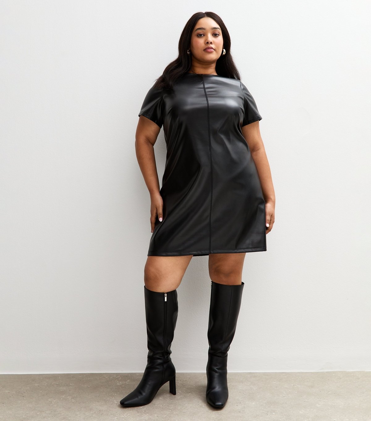 New Look Women's Plus Size Black Faux Leather Mini Dress Curves New Look - 4