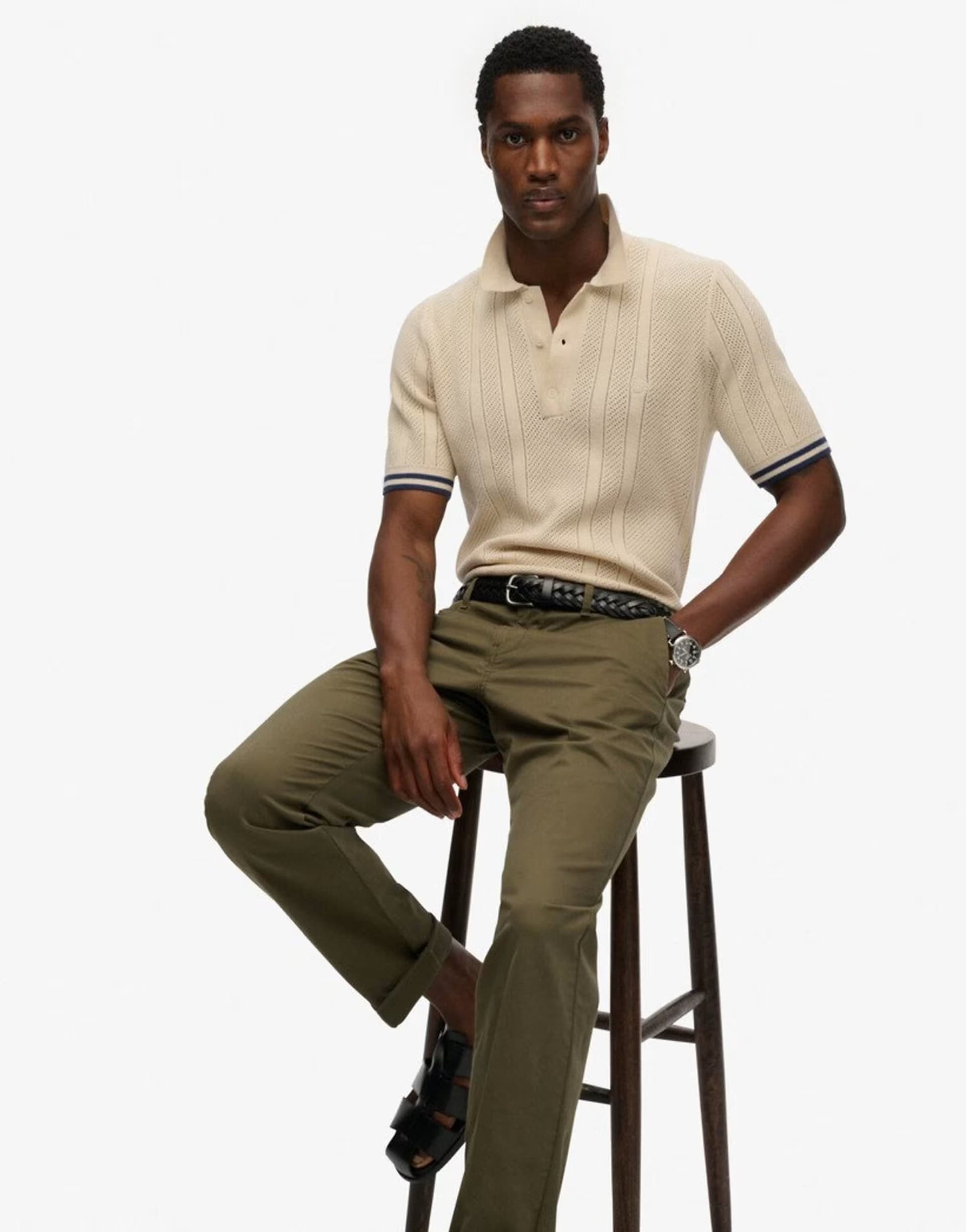 ASOS ASOS Superdry Textured Short Sleeve Polo Shirt in Oatmeal Beige