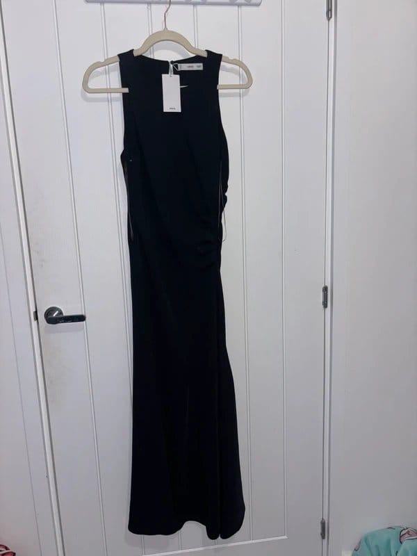 MNG Mango black ruched black dress size small - 1