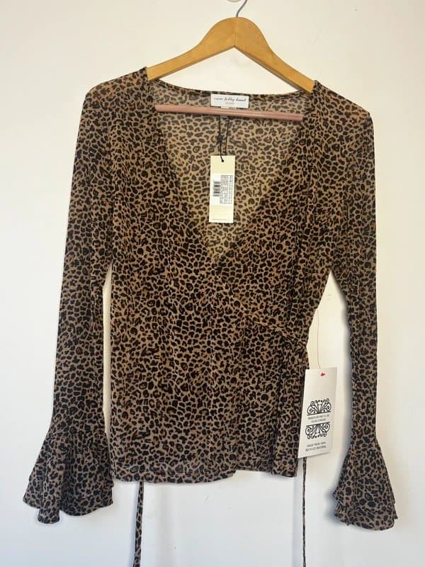 Never Fully Dressed Never Fully Dressed Leopard Print Mesh Wrap Top – Size S | BNWT
