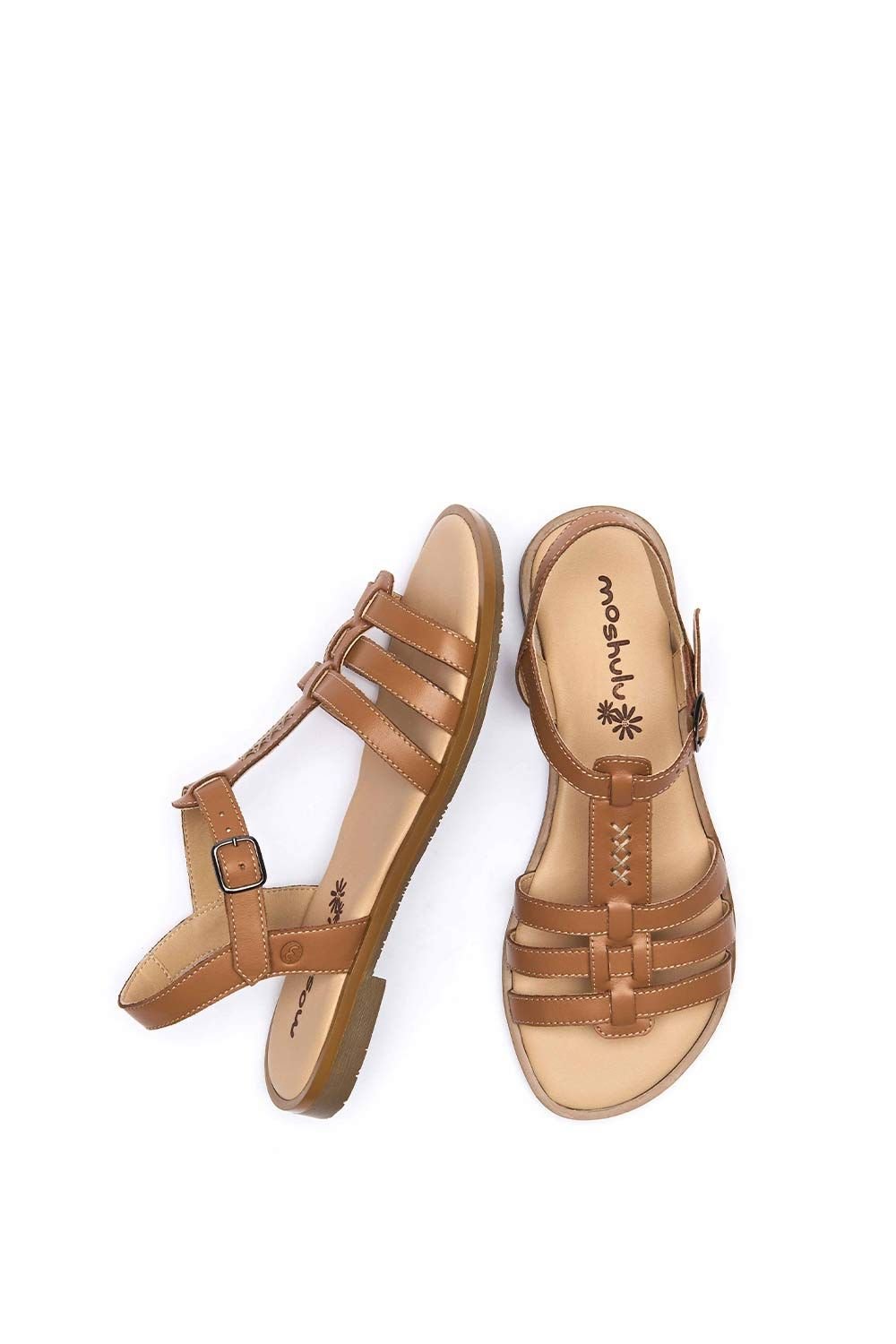 Moshulu Moshulu Women's 'Saltern' Strappy leather t-bar sandals in Tan - 2