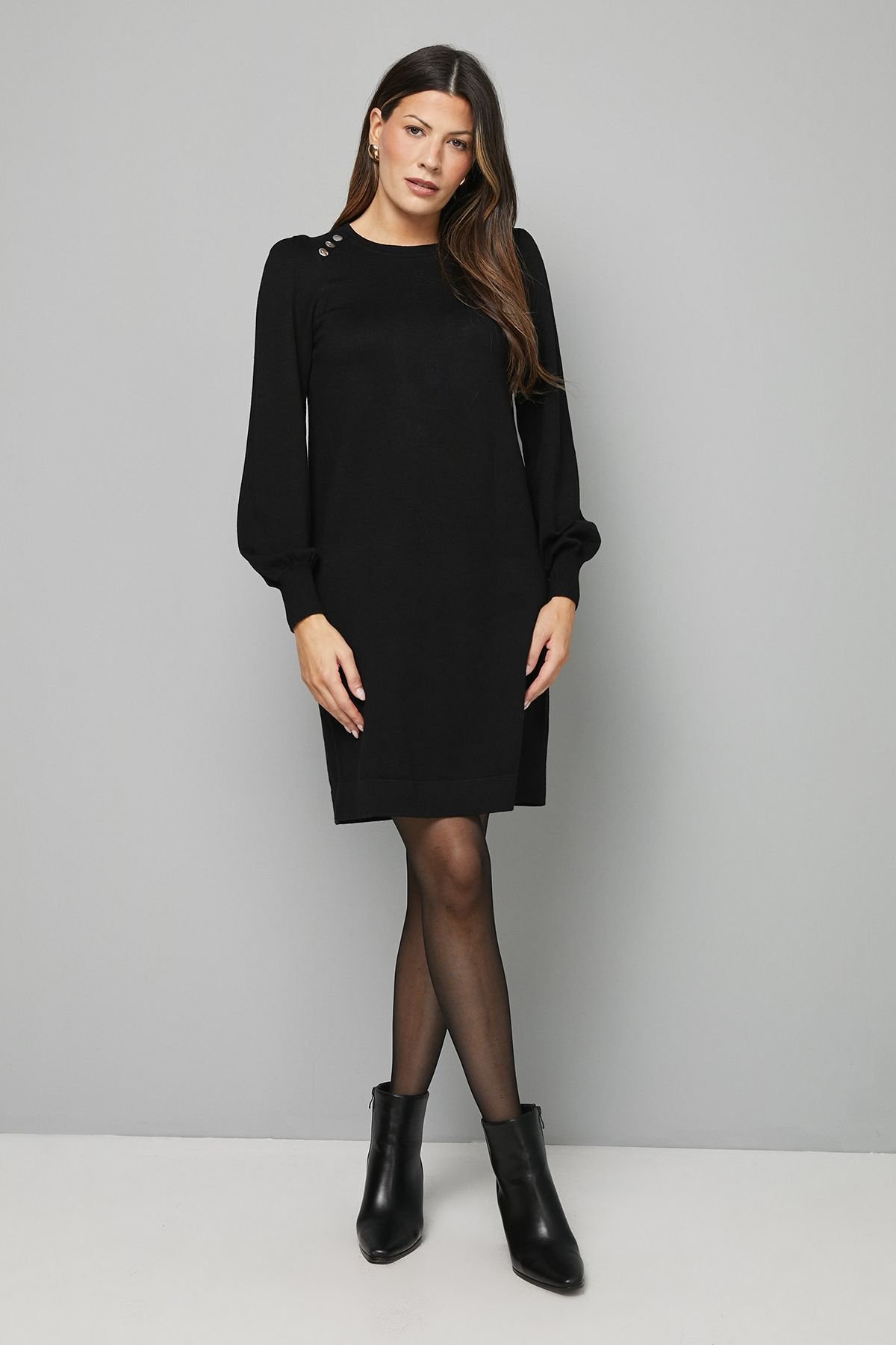 Wallis Wallis Women's Crew Neck Swing Jumper Dress in Black - 2