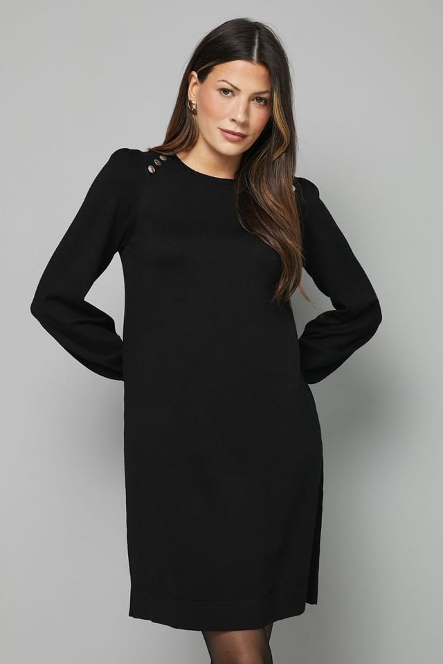 Wallis Wallis Women's Crew Neck Swing Jumper Dress in Black - 2